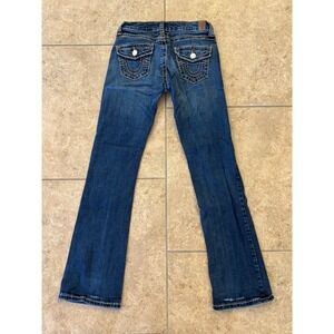 LA Idol USA Womens Low Rise Bootcut Jeans Dark Wash Thick Stitch Size 5
